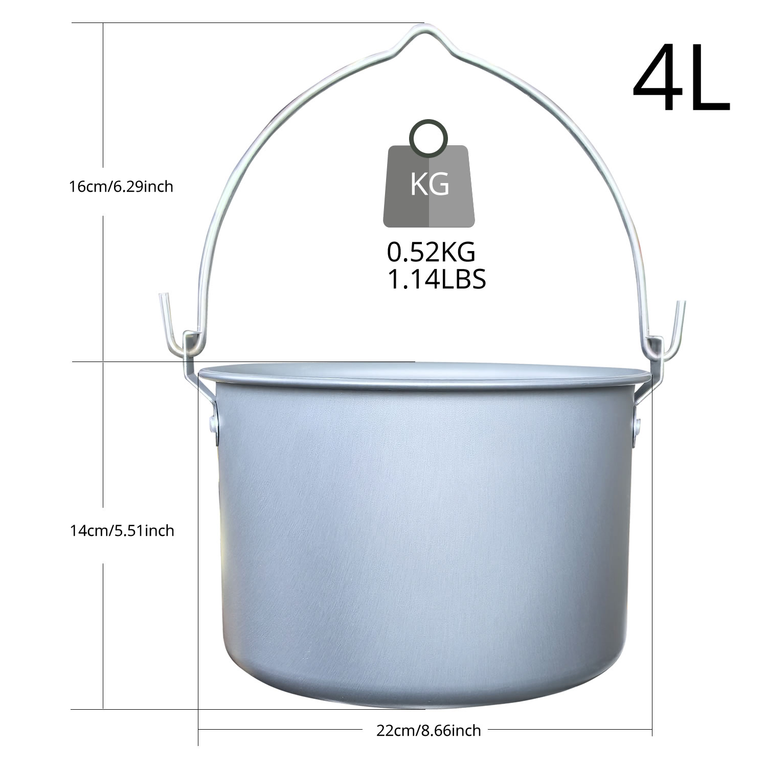 Camping Cooking Pot Large - 4-литровая походная подвесная кастрюля для кемпинга